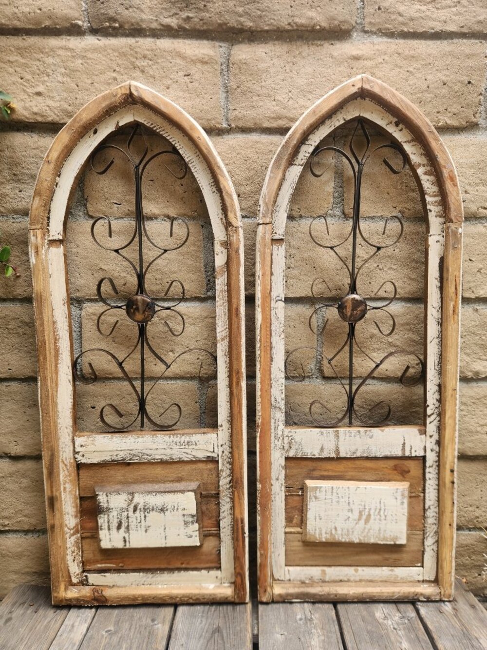 Set of 2, 35.5" H Astito Arch Wood Farmhouse Decor Distress White Wall Decor